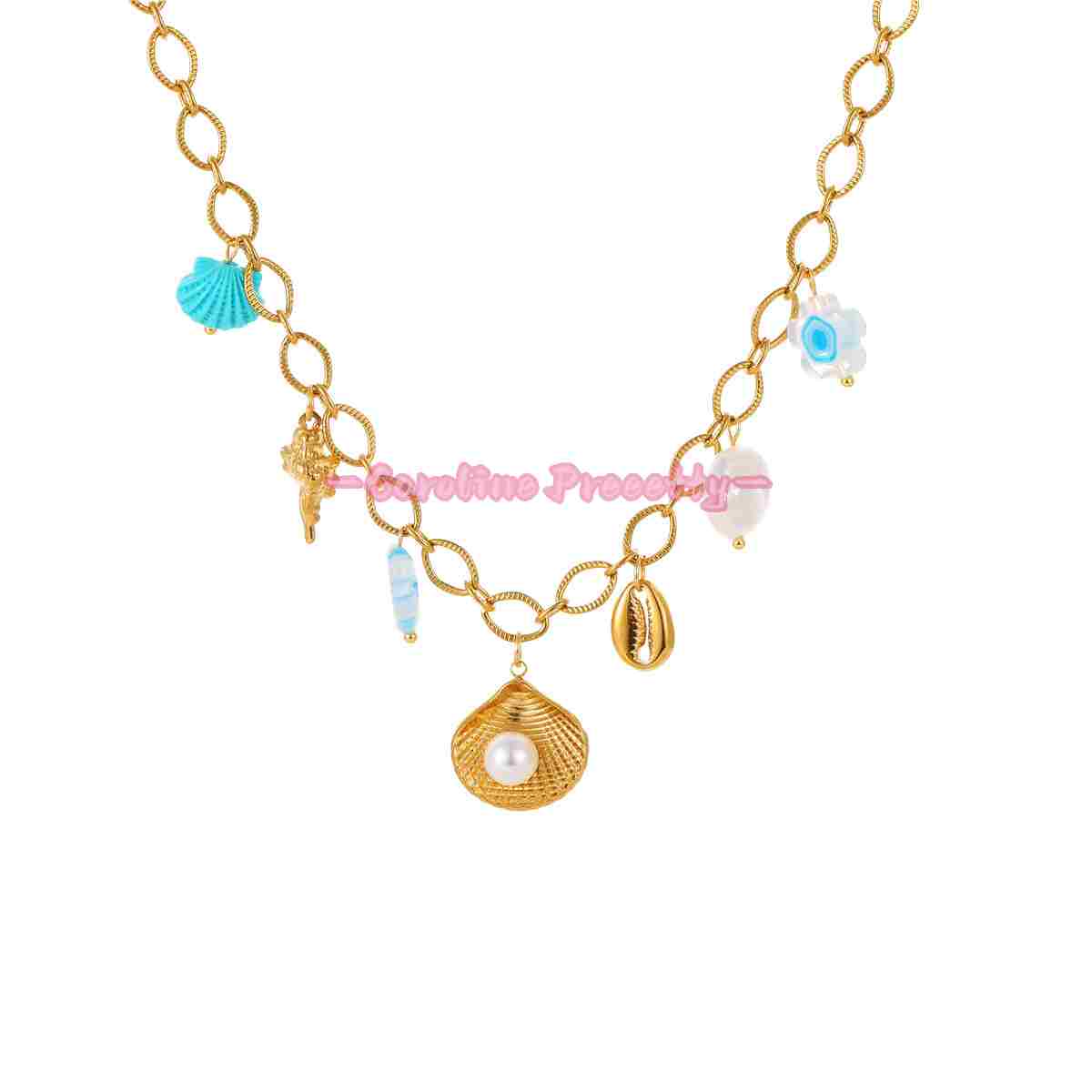 Summer ocean-style dopamine oil starfish stainless steel necklaces
