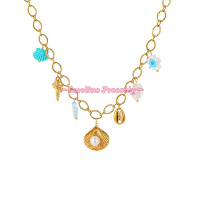Summer ocean-style dopamine oil starfish stainless steel necklaces