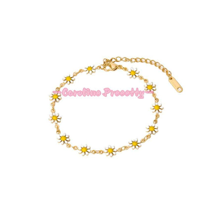 Daisy flower bracelet plated with 18K stainless steel