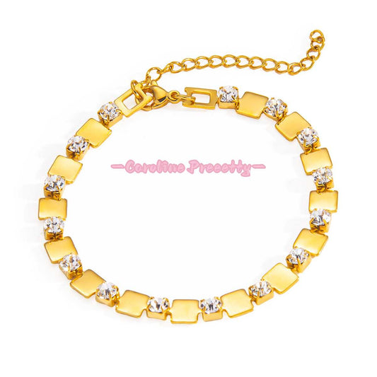Square zircon adjustable titanium steel bracelet