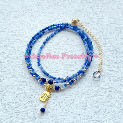 Natural cordierite faceted multi-circle bracelet