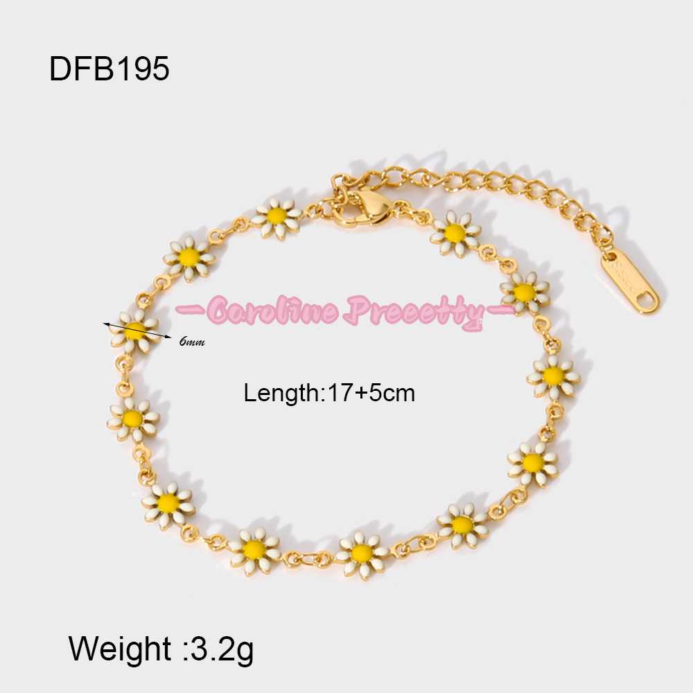 Daisy flower bracelet plated with 18K stainless steel