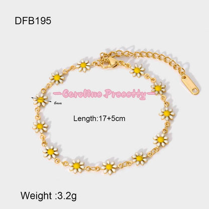 Daisy flower bracelet plated with 18K stainless steel