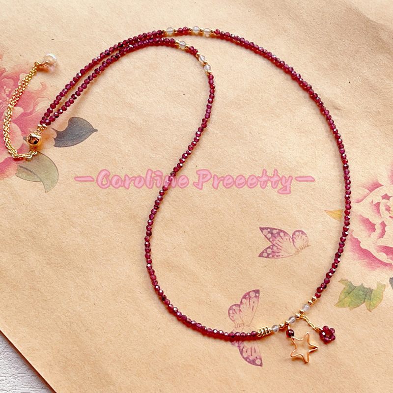 14k gold-plated natural wine red garnet cut surface bracelet