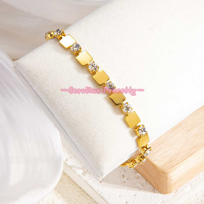 Square zircon adjustable titanium steel bracelet