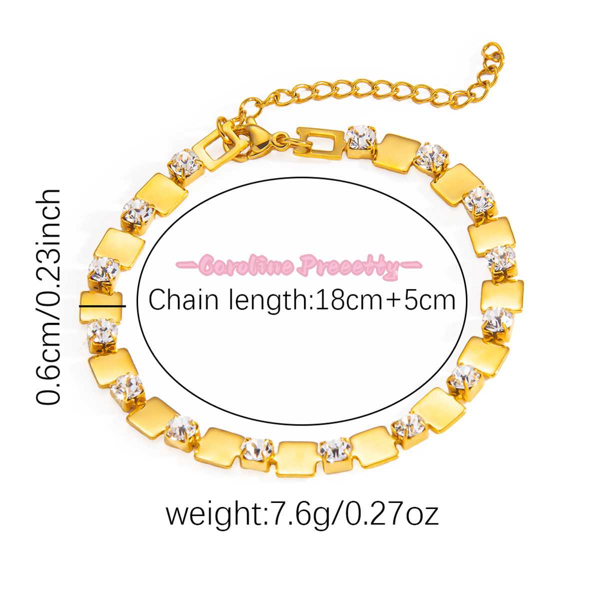 Square zircon adjustable titanium steel bracelet
