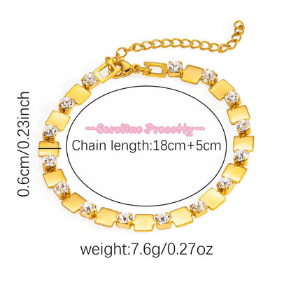 Square zircon adjustable titanium steel bracelet