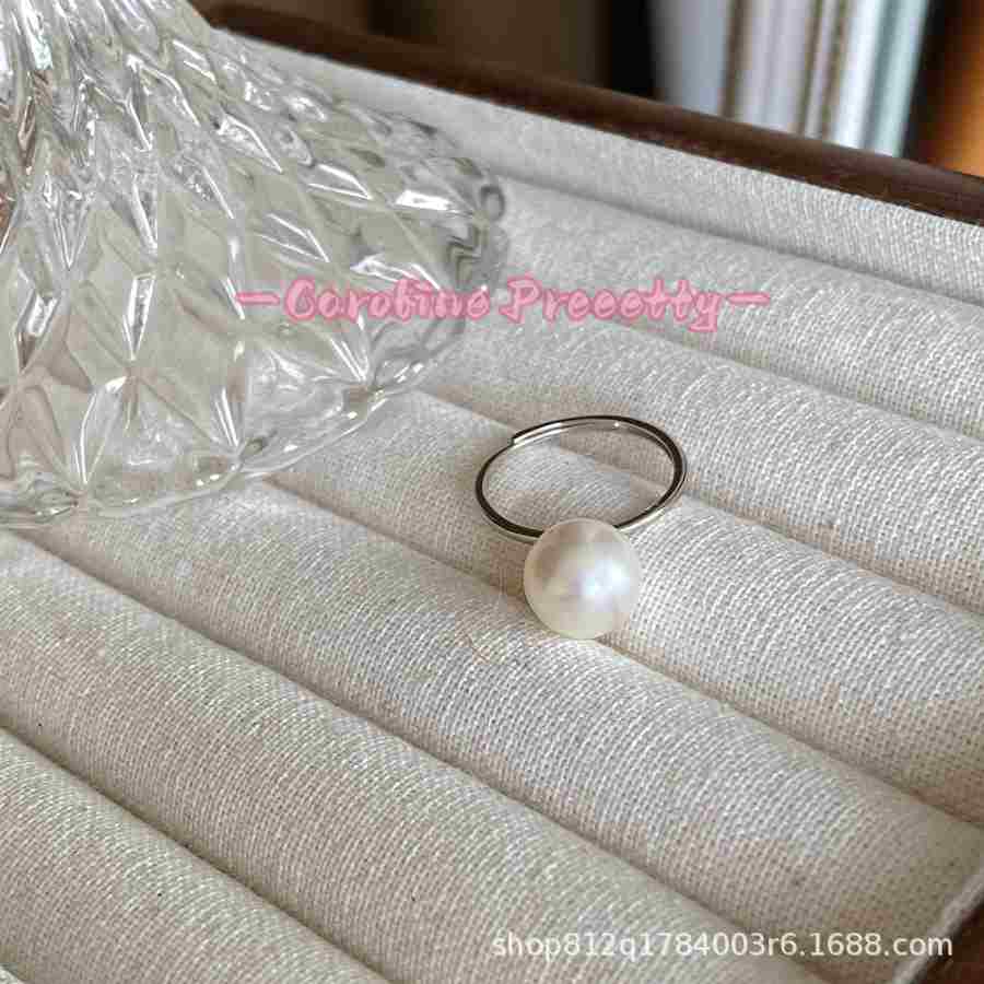 Silver-gray and white version of the Shijia pearl ring S925 sterling silver InS-style open ring