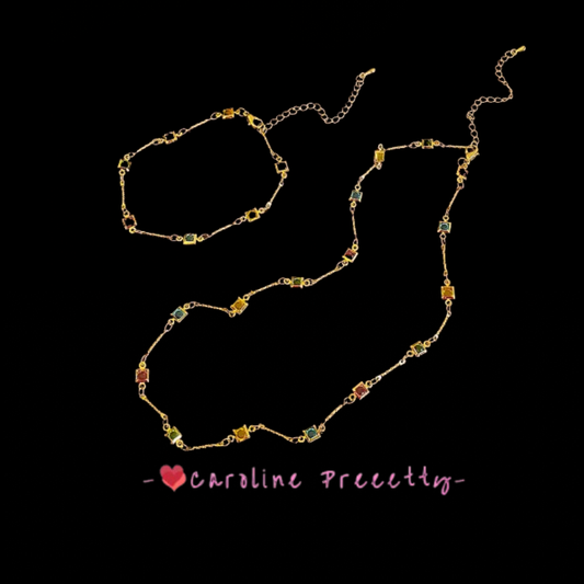 Multi-color gemstone-like metal retro necklace with a feminine charm, a female collarbone chain, and an ins style