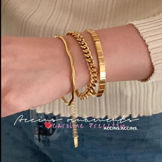 French retro geometric titanium steel thick bracelet, wide-edge geometric bracelet, wavy irregular personality, couple without gender