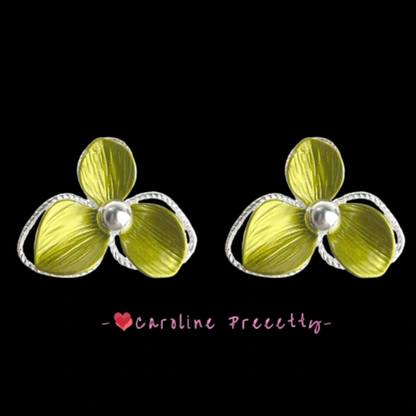 925 silver needle clover green, fresh and sweet, natural flower stud earrings