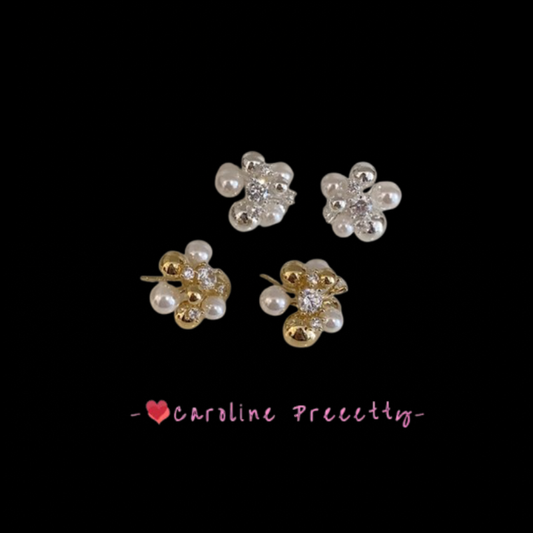 Water diamond Pearl Flower Ball Earrings 2025 New light Luxury gentle and elegant stud earrings