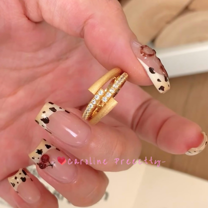 French vintage double-layer brushed interlaced ring