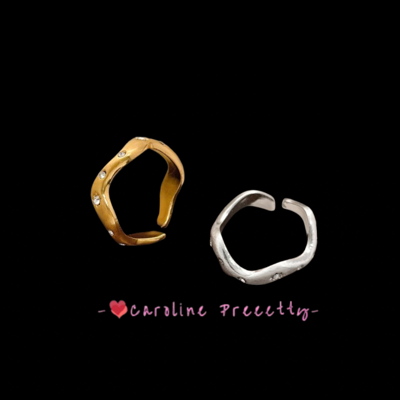 Fashionable brushed wave ring, light luxury, high-end, versatile, individual and elegant ring, retro diamond-encrusted, simple and trendy jewelry