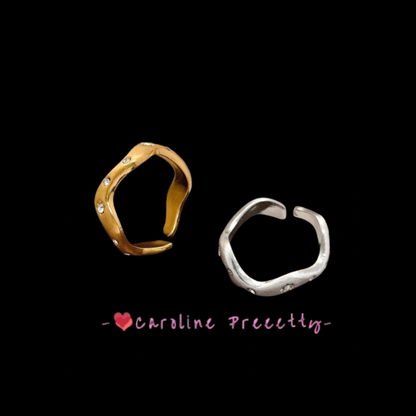 Fashionable brushed wave ring, light luxury, high-end, versatile, individual and elegant ring, retro diamond-encrusted, simple and trendy jewelry