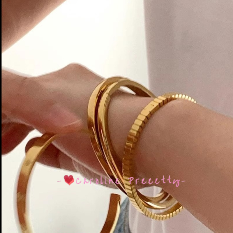 French style zircon shiny open geometric fashionable layered smooth plate unisex couple bracelet