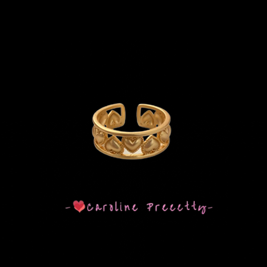 Heart-shaped hollowed-out ring for women, a fashionable and personalized gold-plated open-top ring with an ins adjustable design