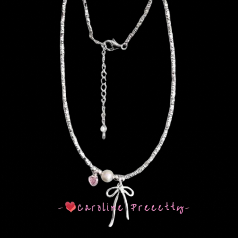 Bow silver powder necklace