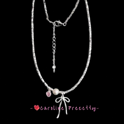 Bow silver powder necklace