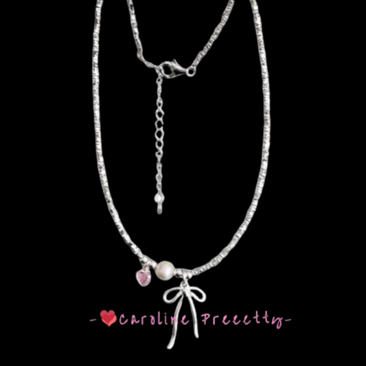 Bow silver powder necklace