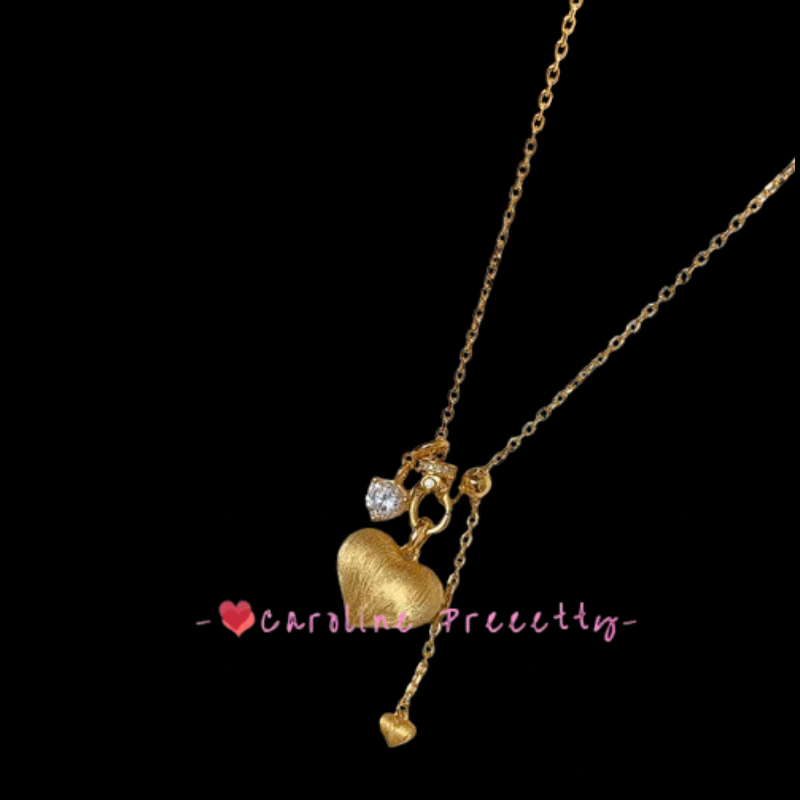 French retro light luxury brushed heart-shaped running ring necklace