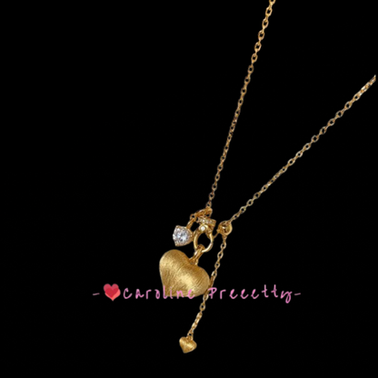 French retro light luxury brushed heart-shaped running ring necklace
