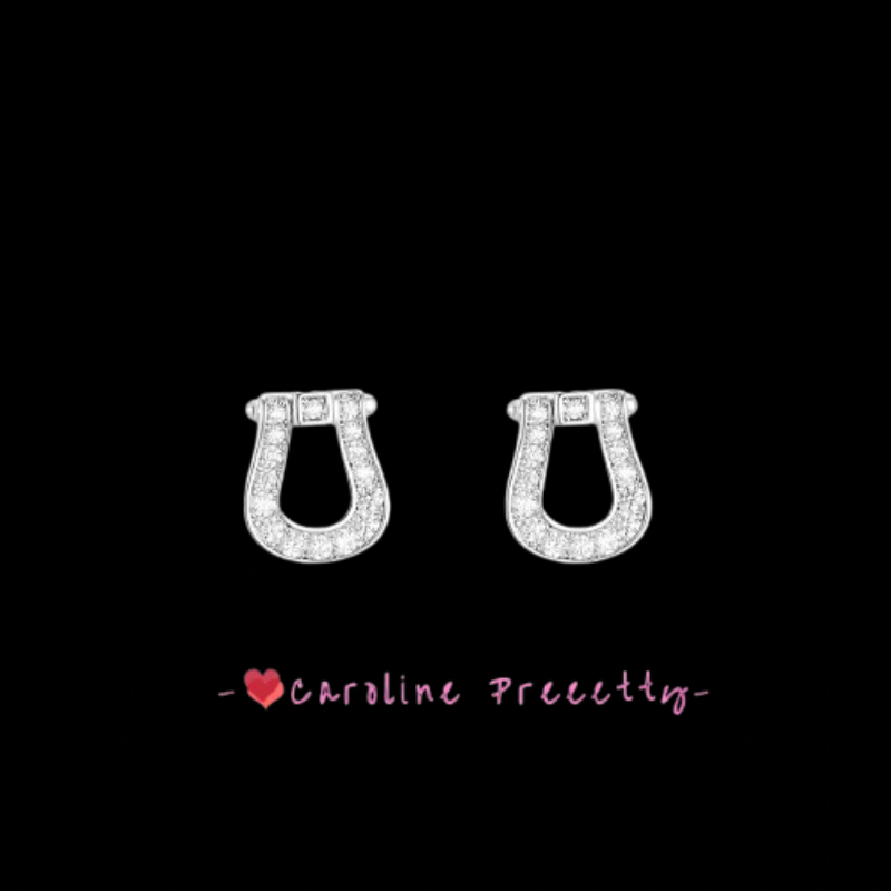 Exquisite horseshoe-shaped stud earrings with diamonds, simple Korean versatile women's fashion earrings, elegant stud earrings