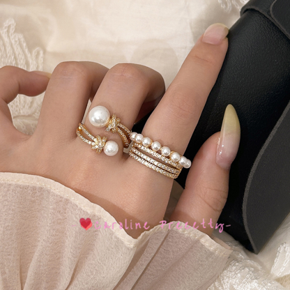 Simple pearl zircon open ring, light luxury and niche design, versatile new index finger ring, cold style ins ring