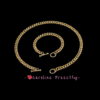 Stainless steel OT buckle Cuban chain bracelet, men's European and American 18K gold titanium steel necklace,