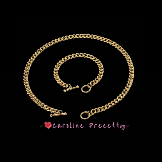 Stainless steel OT buckle Cuban chain bracelet, men's European and American 18K gold titanium steel necklace,