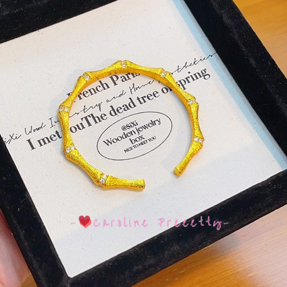 Diamond-encrusted bamboo joints and open openings bracelet
