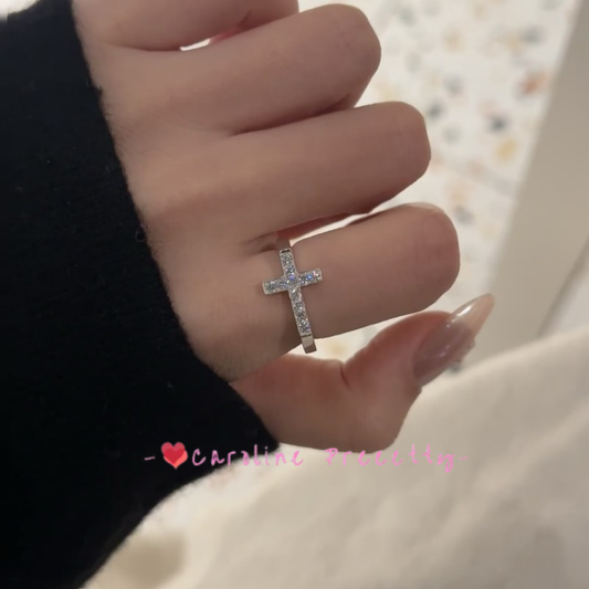 French light luxury fashion cross full diamond minimalist style, ins style daily simple and versatile ring