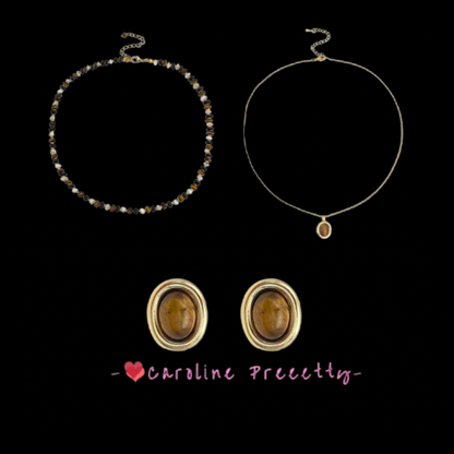 Retro tiger's eye abacus bead pendant necklace, light luxury and niche layered neckchain, simple and versatile sweater chain, collarbone chain