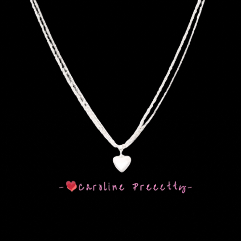 Silver brushed heart double-layer necklace