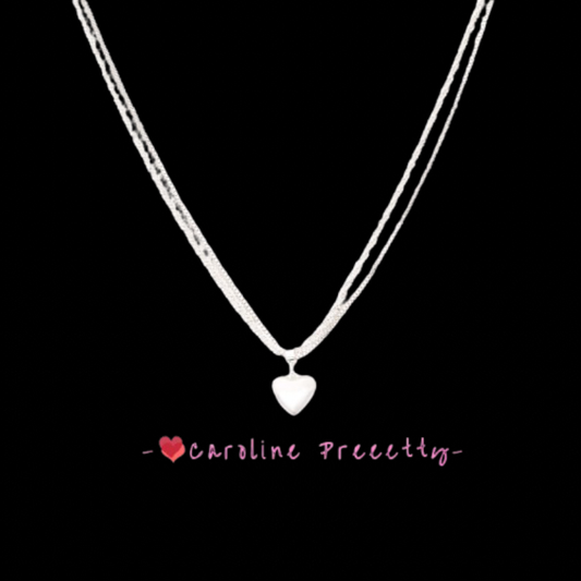 Silver brushed heart double-layer necklace