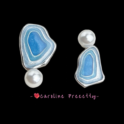 925 Silver Needle Enamel Drop Glaze Asymmetrical Original Earrings