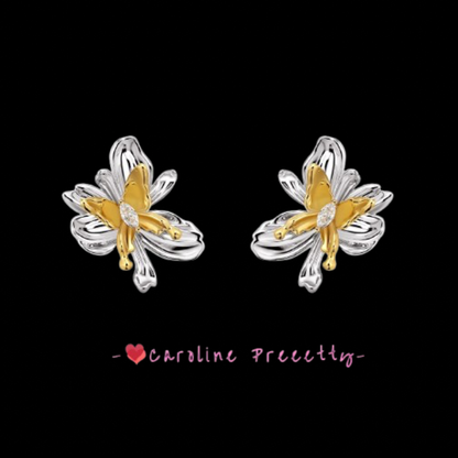 Irregular flower patchwork color-blocking butterfly earrings with a niche design sense, exaggerated and unique stud earrings