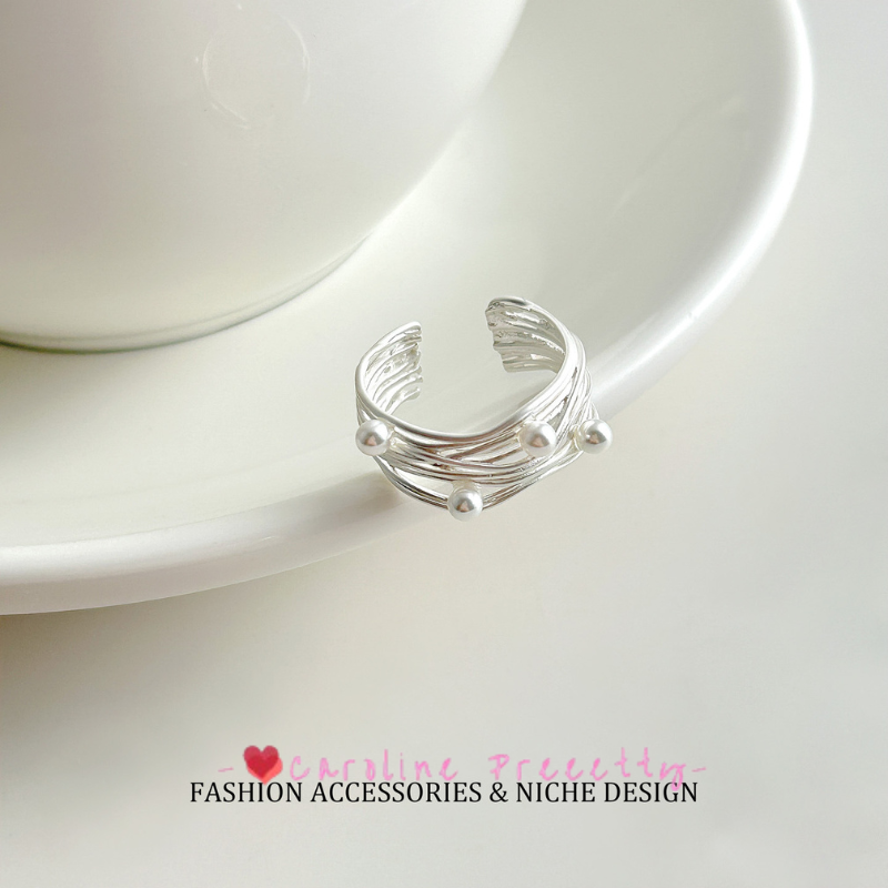 Sweet style irregular multi-layer line wrapped pearl open ring, high-end, elegant, fashionable and versatile ring