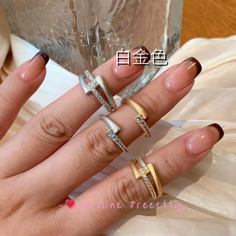 French vintage double-layer brushed interlaced ring