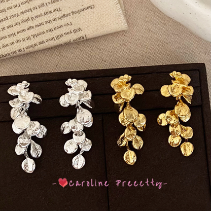 Light luxury and high-end style leaf tassel ear studs, niche design sense, individual, versatile and exquisite earrings