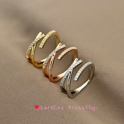 A simple and cold style cross-zirconia ring for women's fashion and individuality, an ins trendy Japanese-style light luxury fragrance ring accessory