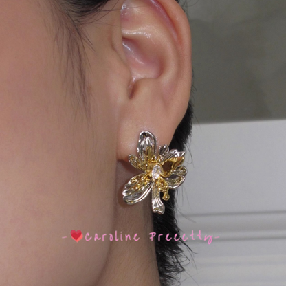 Irregular flower patchwork color-blocking butterfly earrings with a niche design sense, exaggerated and unique stud earrings
