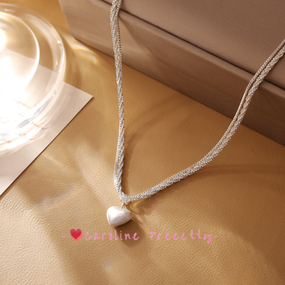 Silver brushed heart double-layer necklace