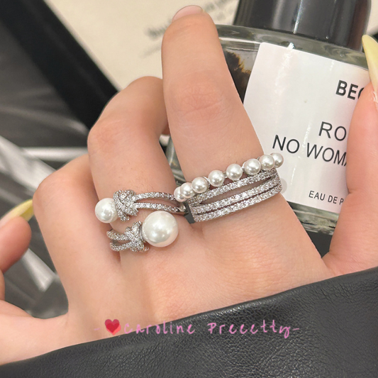 Simple pearl zircon open ring, light luxury and niche design, versatile new index finger ring, cold style ins ring