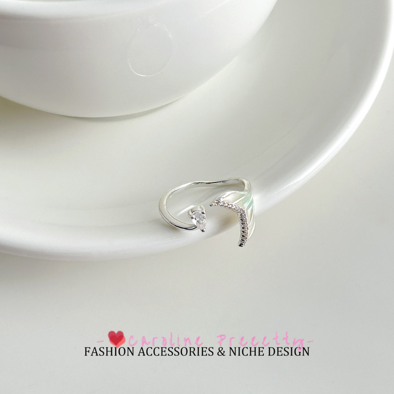 Mermaid's Tear Gradient Fishtail Micro-inlaid zircon open Ring, a light luxury, exquisite and niche design, fashionable and versatile ring