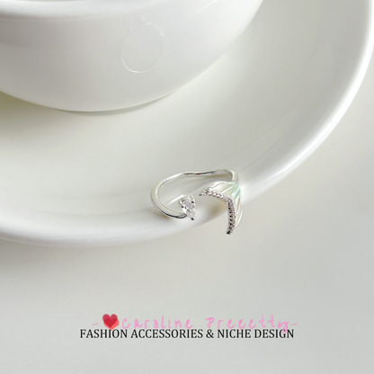 Mermaid's Tear Gradient Fishtail Micro-inlaid zircon open Ring, a light luxury, exquisite and niche design, fashionable and versatile ring