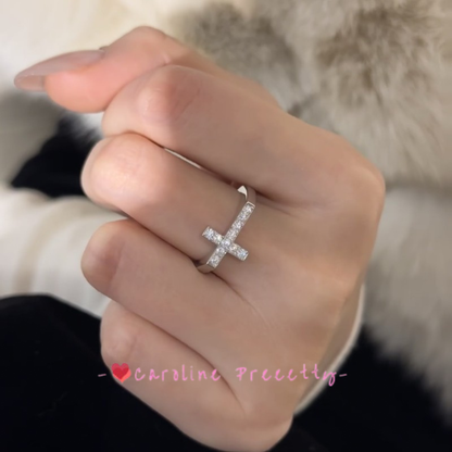 French light luxury fashion cross full diamond minimalist style, ins style daily simple and versatile ring