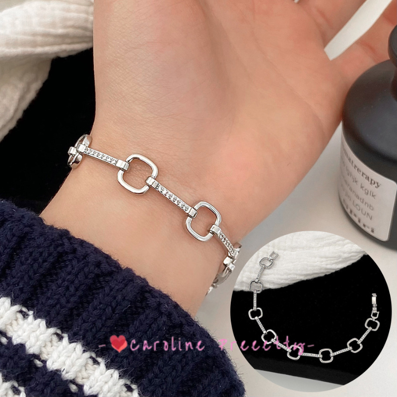 Fashionable and simple bracelet with a high-end feel, slightly inlaid zircon plain chain, light luxury, ins style chain bracelet, cold style jewelry