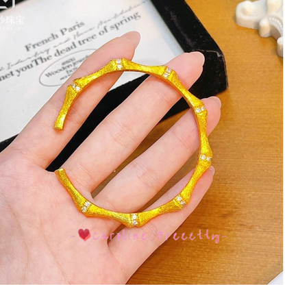 Diamond-encrusted bamboo joints and open openings bracelet