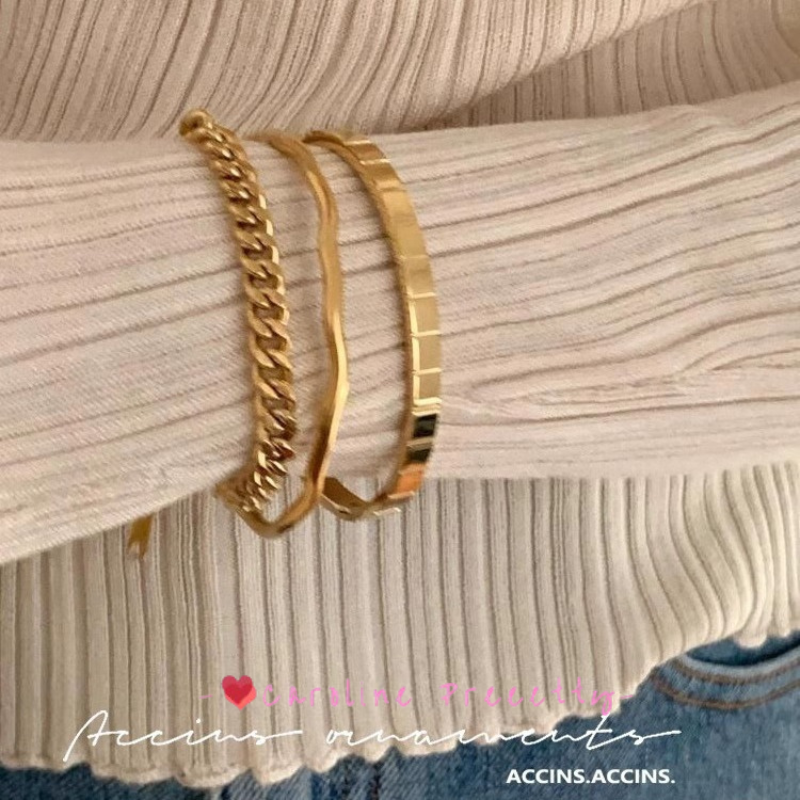 French retro geometric titanium steel thick bracelet, wide-edge geometric bracelet, wavy irregular personality, couple without gender